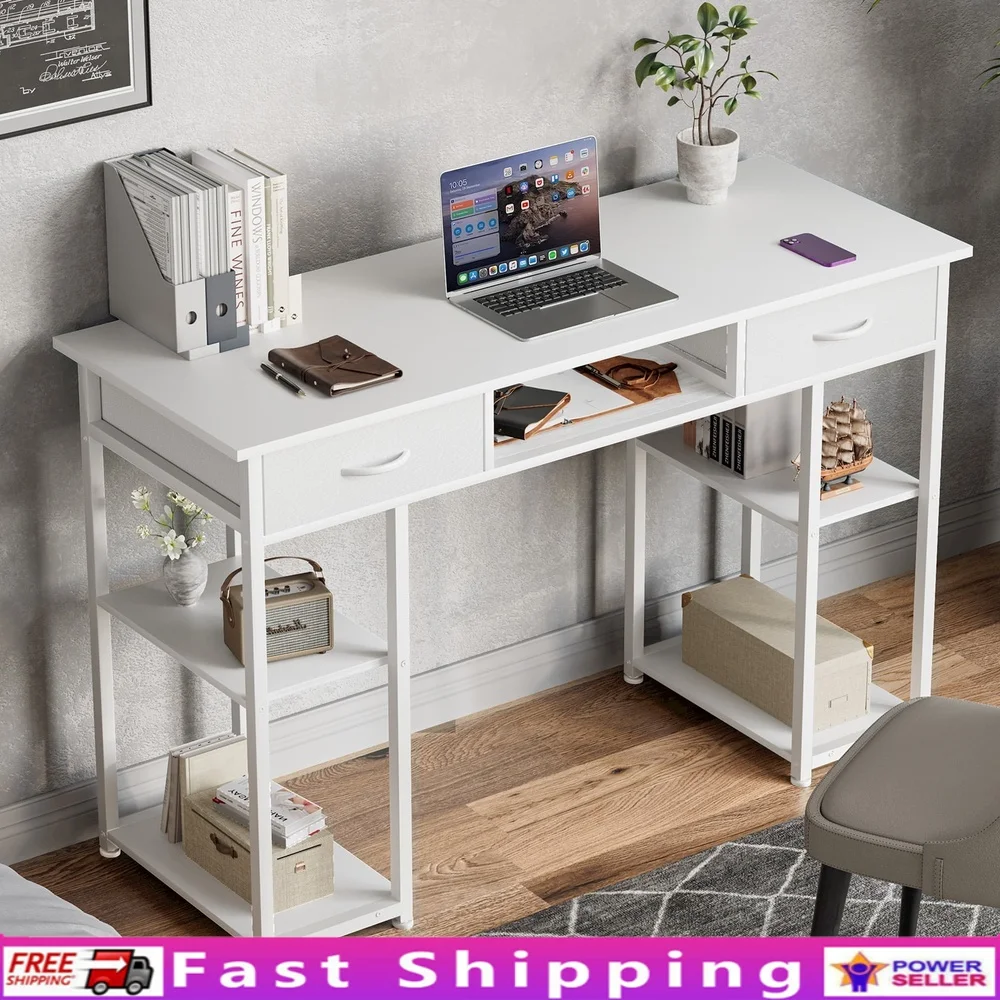 

Versatile Computer Desk with Storage Drawer USB Ports Voice-Controlled Night Light Modern Writing Table Home Office Study
