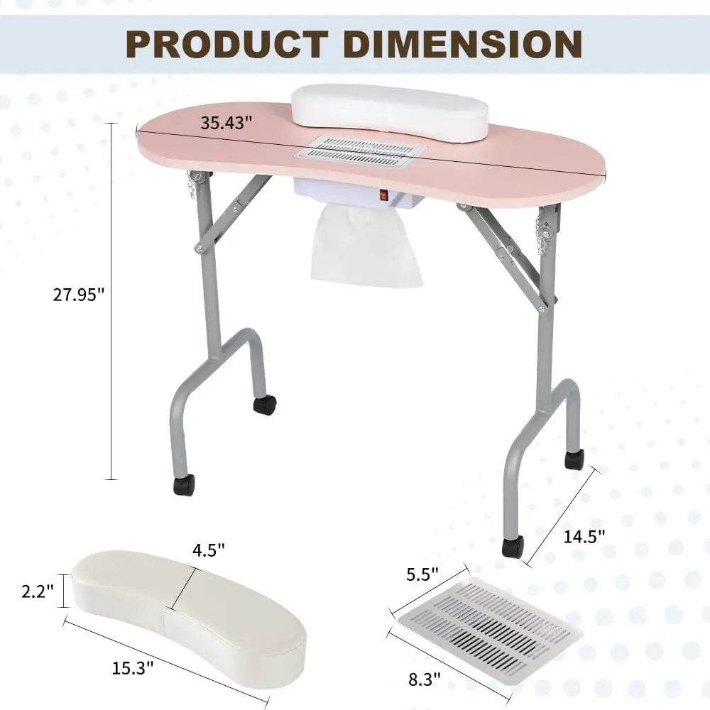 Portable Manicure Station Nail Workstation With Charging Port Dust Collector Foldable Nail Table For Technician Spa Salon Wrist