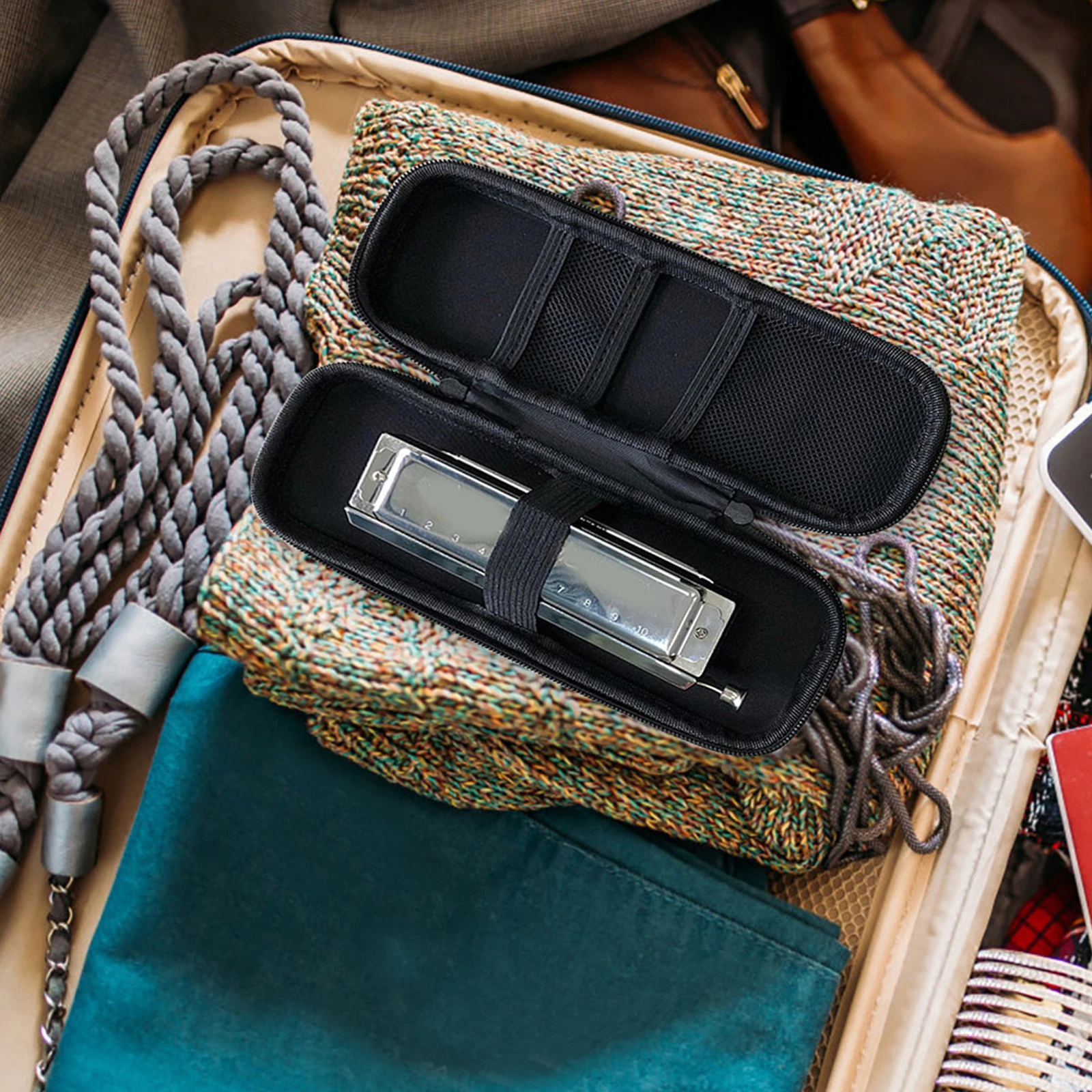 

Harmonica Storage Bag Single Polyester Case Carry Pouch Shockproof Durable Lightweight Portable EVA Material Zipper Design Mesh