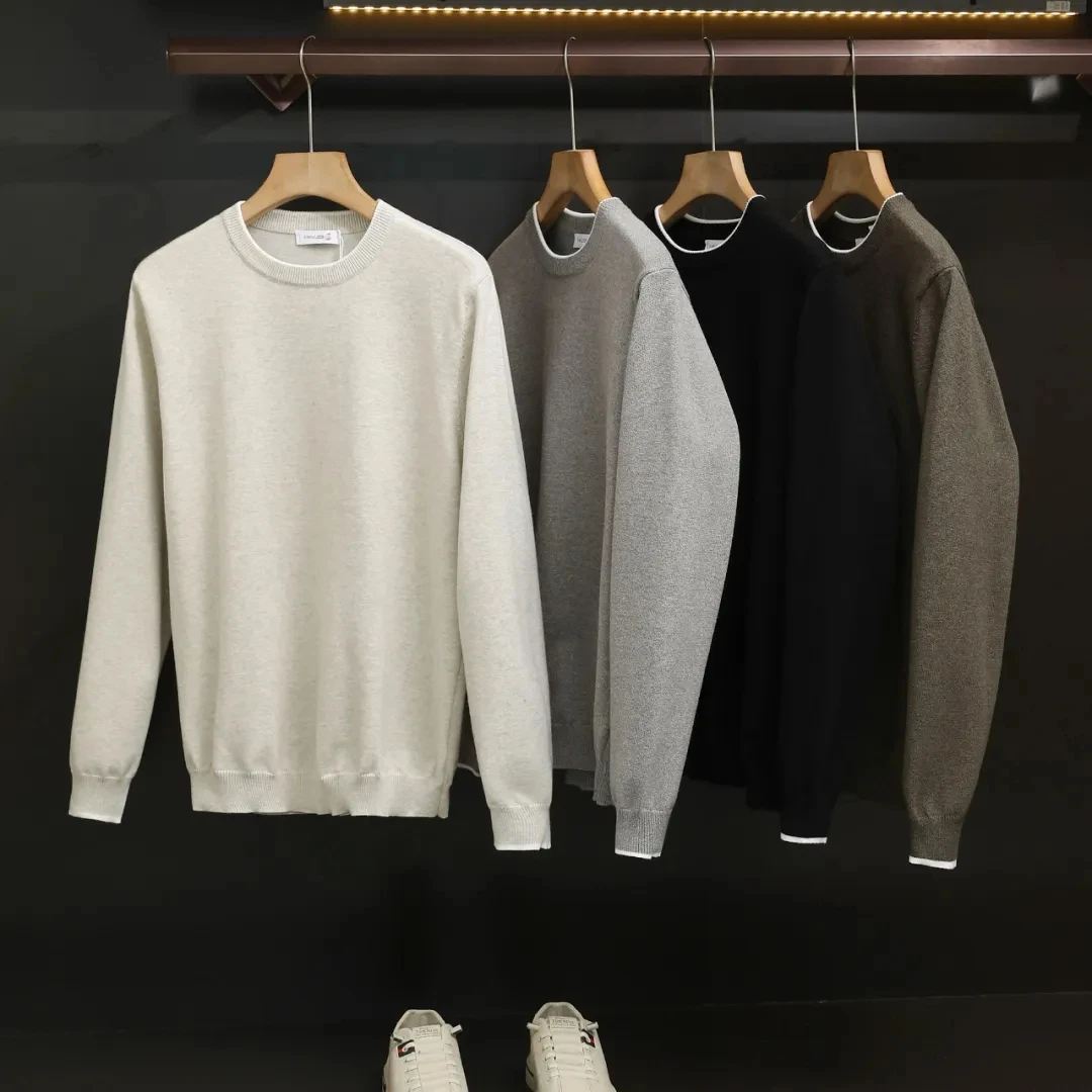 

Italian Sle Men's Knitted Sweater round Ne Base irt Casual Loose Fit Soft Knit Pure Color Faionable Autumn Winter New...