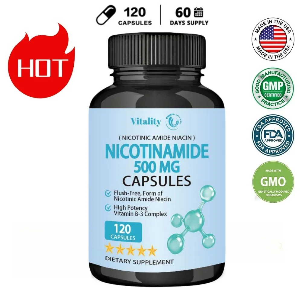 Nicotinamide 500mg Capsules, Vitamin B3 Niacinamide Supplement, for Cellular Energy Metabolism & Repair, Vitality, Healthy Aging