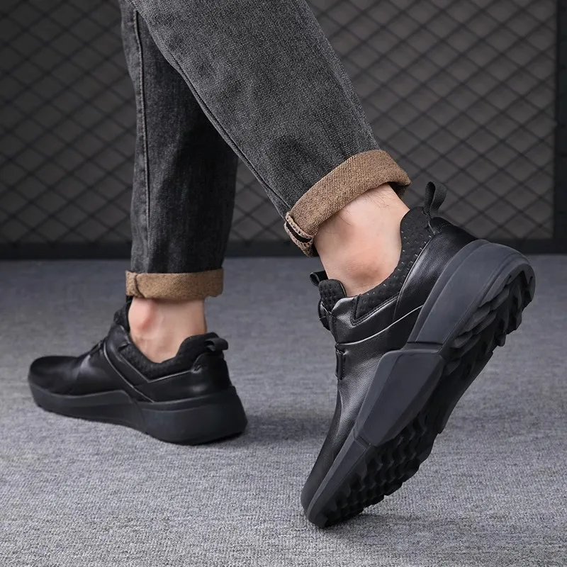 Leather head layer cowhide thick sole spring and autumn sports shoes soft sole rotary technology buckle lace-up board shoes