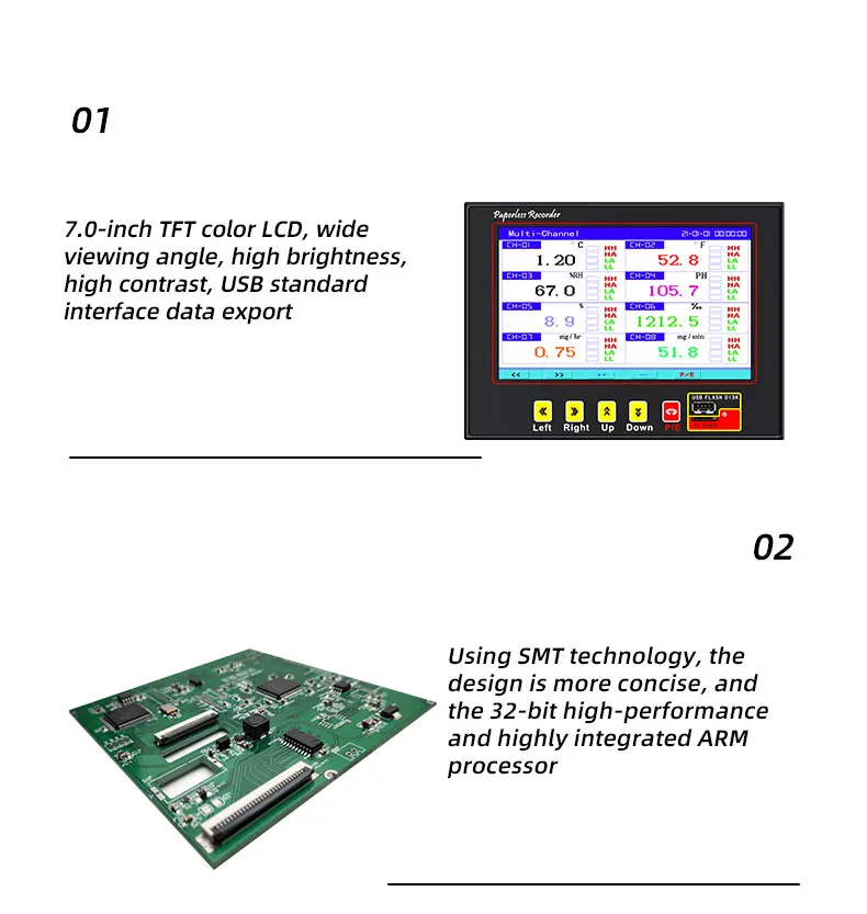 Industrial Universal 4-20ma Analog Input LCD digital rs485 universal input data logger 8-channel color paperless recorder