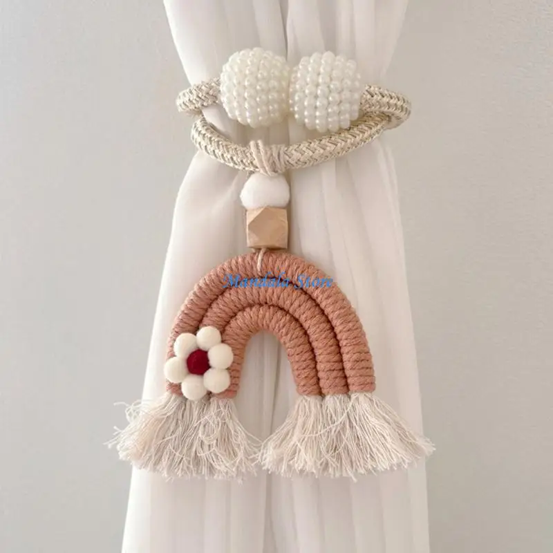 

U2JC 2Sets Rainbow Tasseled Curtain Tiebacks,Curtain Holders With Clip Children Room Decorative Hooks