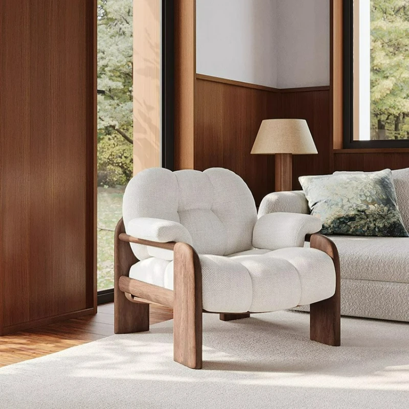 

Wabi Sansan Solid Wood Single Sofa Middle Antique Single Chair Designer Walnut Leisure Living Room Sofa Back Chair