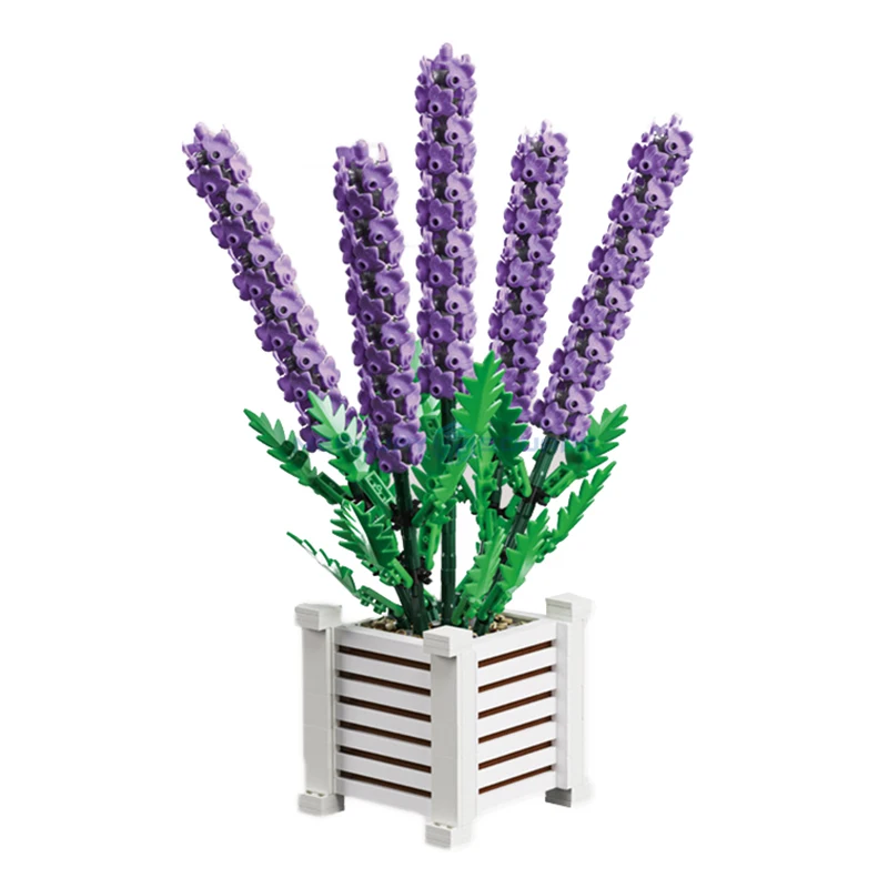 Lavender Flower Bonsai MOC Potted Plant Building Blocks Ideas Ornament Bricks Toy Set Birthday Gift for Girls Boys Kids