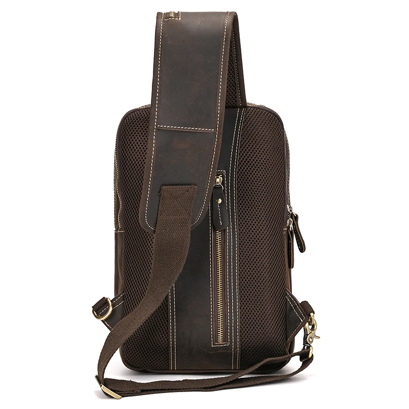 Men Leather Bagpack Shoulder Cross Body Chest Bag Genuine Leather Cowskin Chest Pack For Outdoor Travel Messenger Bag Riding