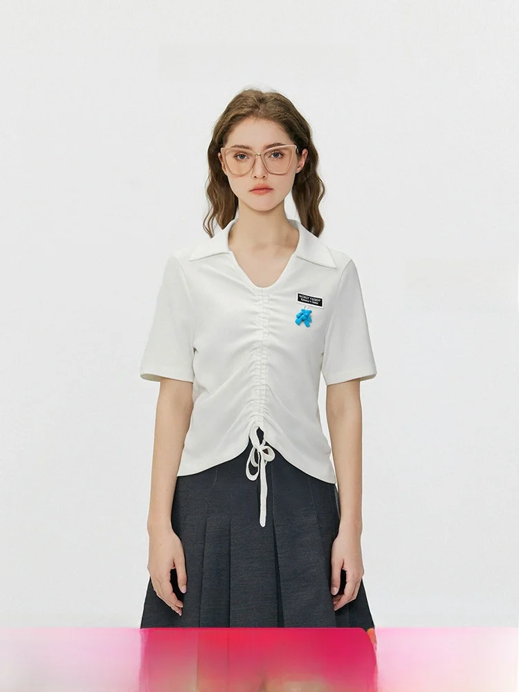 

Женская комфортная футболка Noisy Teddy25 из смесового хлопка, однотонная, с завязками, повседневная, универсальная, летняя новинка