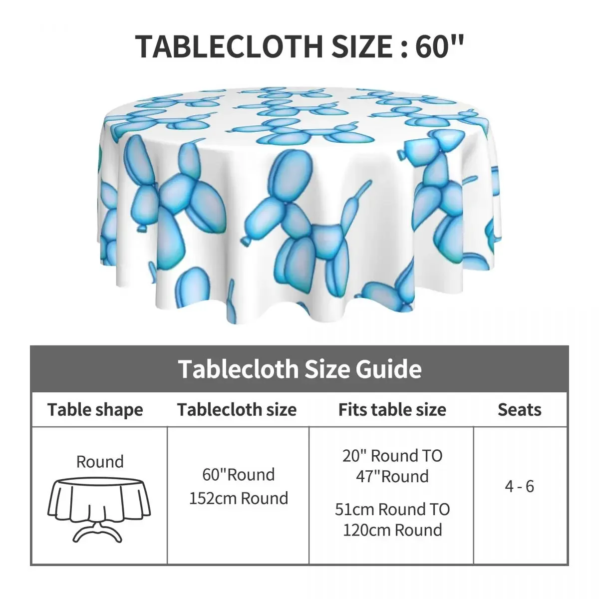 Light Blue Balloon Dog Tablecloth Pet Vintage Round Table Cloth For Home Picnic Events Party Table Cover Cheap Table Decoration