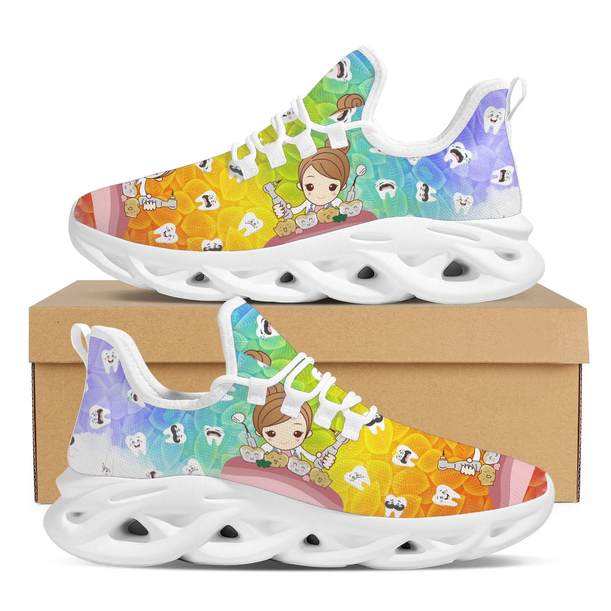 

Comfortable Light Women Nursing Shoes Cartoon Dental Equipment Design Mesh Sneakers New Wild Street Trend Lace-up Casual Shoes