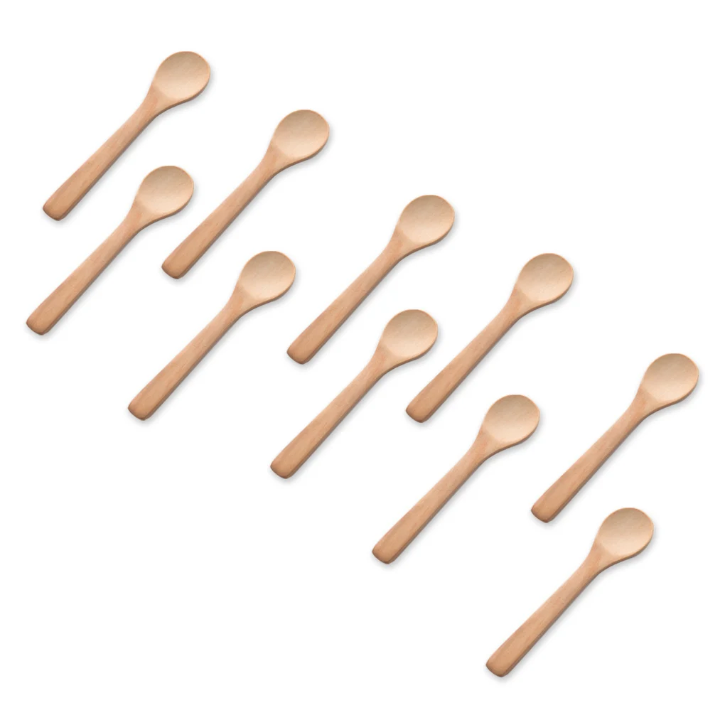 10ชิ้นช้อนไม้ขนาดเล็กอุปกรณ์บาร์รับประทานอาหารของเด็กช้อนชาน้ำผึ้งสำหรับแยมชากาแฟเครื่องปรุงในครัว