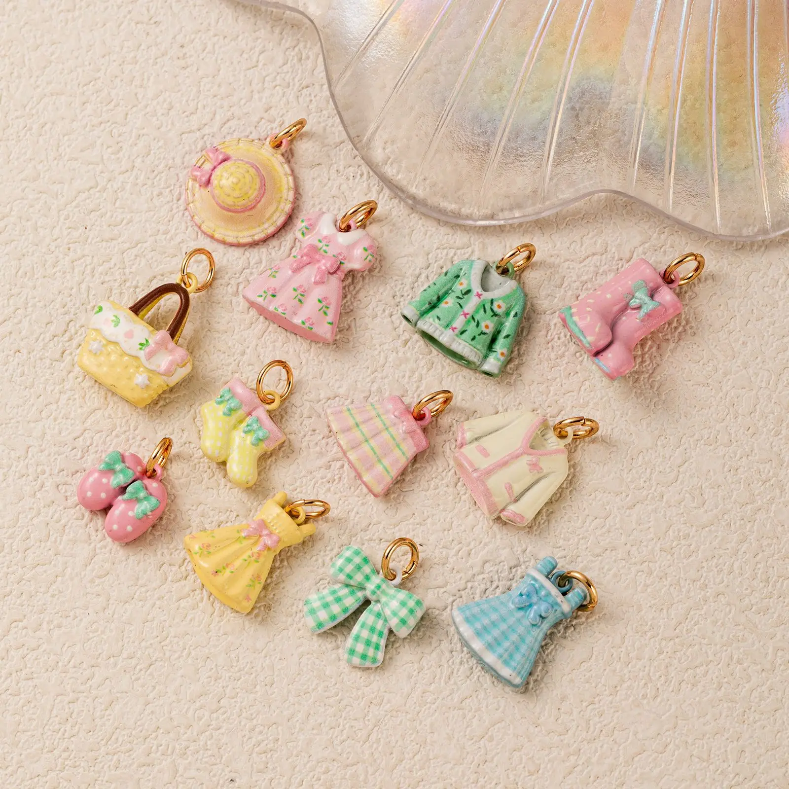 5Pcs Aesthetic Pastel Mini Clothes Charms Dress Sweater Boots Bag Slippers Enamel Pendants DIY Necklace Accessories