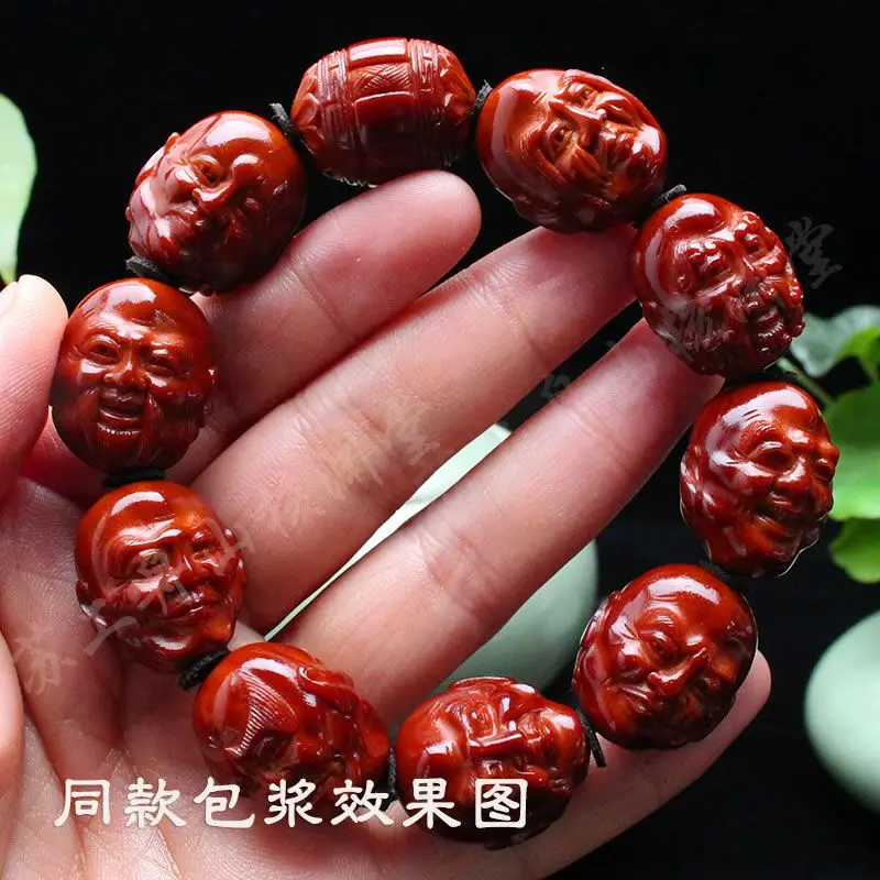 Pure Hand-carved Olive Core Carved Crystal Core Must Be Sent Double-sided Eighteen Arhat Men's Literary Play String