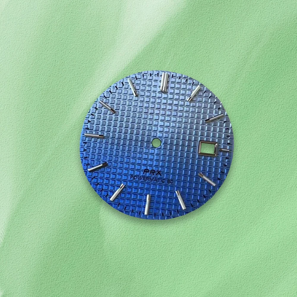 Vendite calde 31.8mm S Logo PRX NH35 Quadrante Argento Calendario Cornice Verde Luminoso Fit NH36 Movimento Orologio Accessori di Modifica