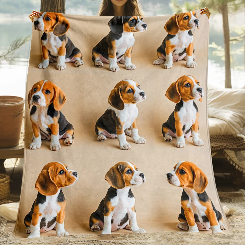 1pc Beagle Print Flannel Throw Blanket, Lightweight Digital Print, for Sofa Bed Travel Office, Gift for Family Friends