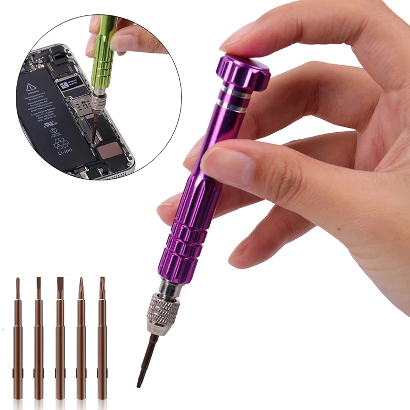 

5-in-1 Aluminum Mobile Phone Open Repair Tools, for iPhone Samsung Screwdriver Screw driver DIY Alloy Mini Screwdriver Kit Tools