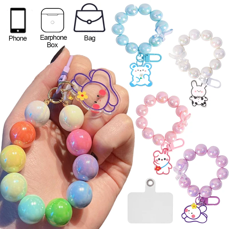 New Color Beaded Elastic Lanyard Cartoon Rabbit Pendant For Mobile Phones Earphone Box Bags Universal Decorative Hanging Chain