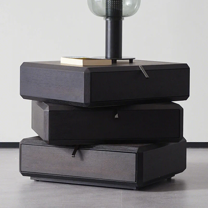 

Modern Country Rotating Night Stand With Storage Drawers Wood Veneer Nightstand Swivel Bedside Table