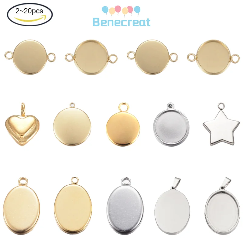 

2-10PCS 18x13mm Golden 304 Stainless Steel Pendant Cabochon For Jewelry Bracelet Earrings Making