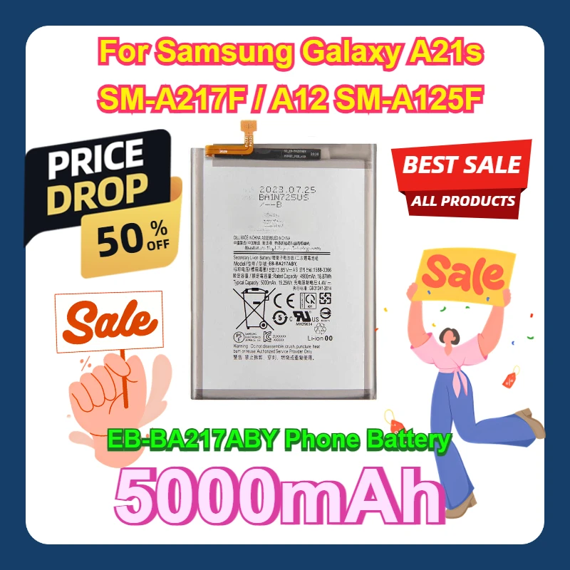 

2PCS For Samsung Galaxy A21s SM-A217F / A12 SM-A125F 5000mAh EB-BA217ABY Phone Battery