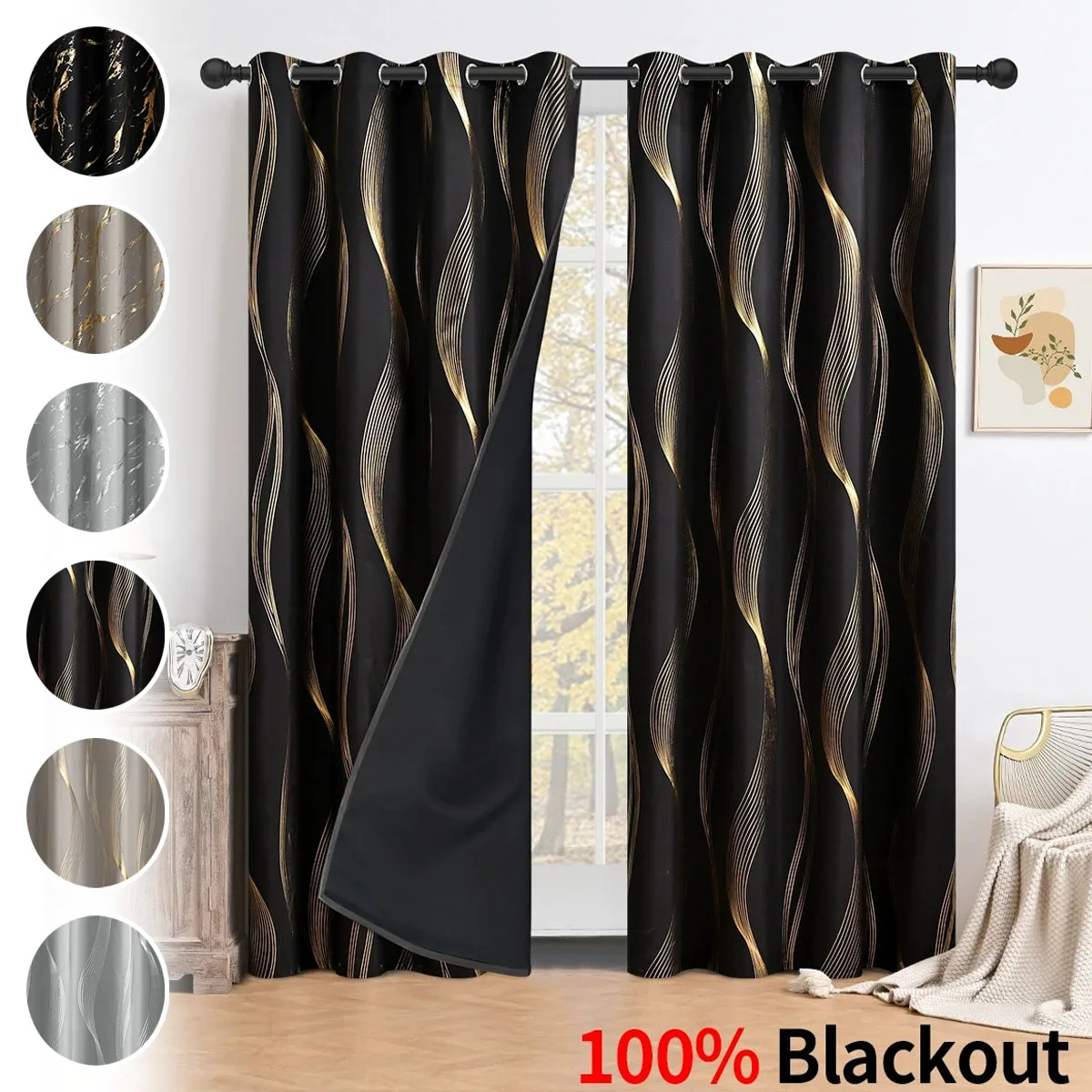 

100% Blackout Window Curtains UV Protection Marble Pattern Light Blocking Sunshade Cloth Thickened 가리개 커튼 cortinas para sala