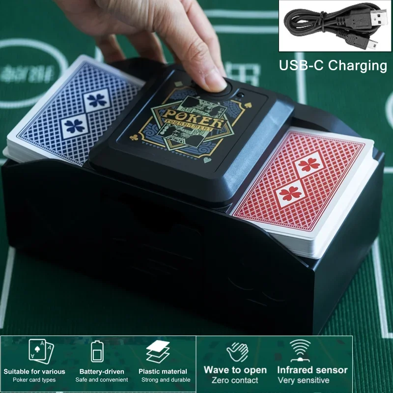 USB Fast Automatic Shuffling Machine 2 Deck Shuffling Machine Automatic Shuffling of Playing Cards for Poker, Board and Family