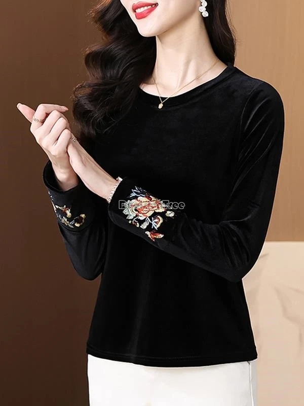 

2025 new chinese-style national retro style velvet long sleeve tang suit blouse women new embroidered slimming base shirt t001