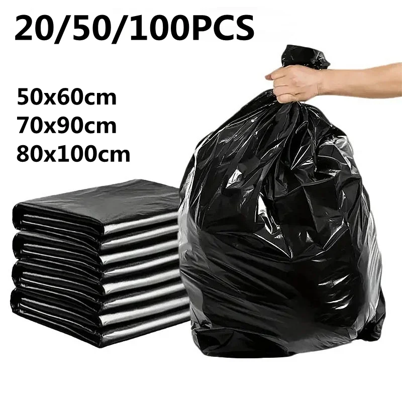 20/50/100PCSThickened Black Heavy Duty Large Garbage Bags Leakproof Disposable Trash Bags for Kitchen Hotel Office Home Cleaning