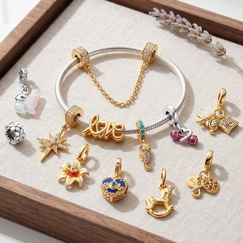 Hot Sale Unicorn Sea Flower Bear Travel Multiple Series Charm Bead Pendant Fit Original Snake Bone Sterling Silver Bracelet Gift