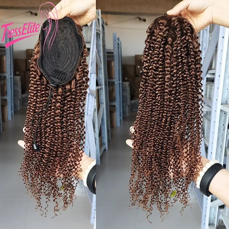 

Brown Human Hair Afro Kinky Curly Drawstring Ponytail 4#Color Natural Look High Quality Lightweight Comfortable Durable Stylish