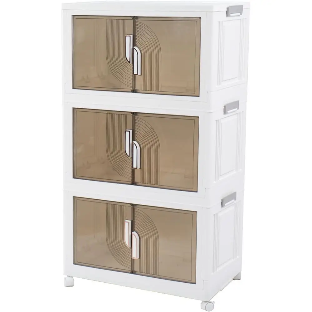 

Набор из 3 шт. штабелируемых контейнеров для хранения с крышками, ручками и колесиками для организации дома (белые)