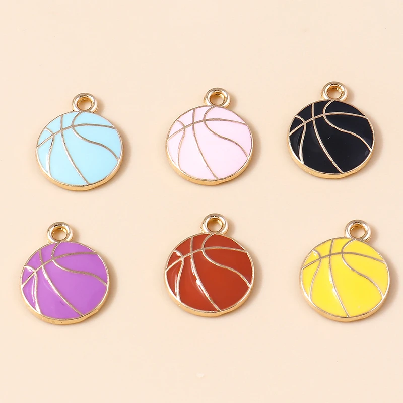 20pcs 13x16mm Cute Sports Charms Enamel Basketball Charms Pendants for Jewelry Making Necklaces Earrings DIY Crafts Accessories