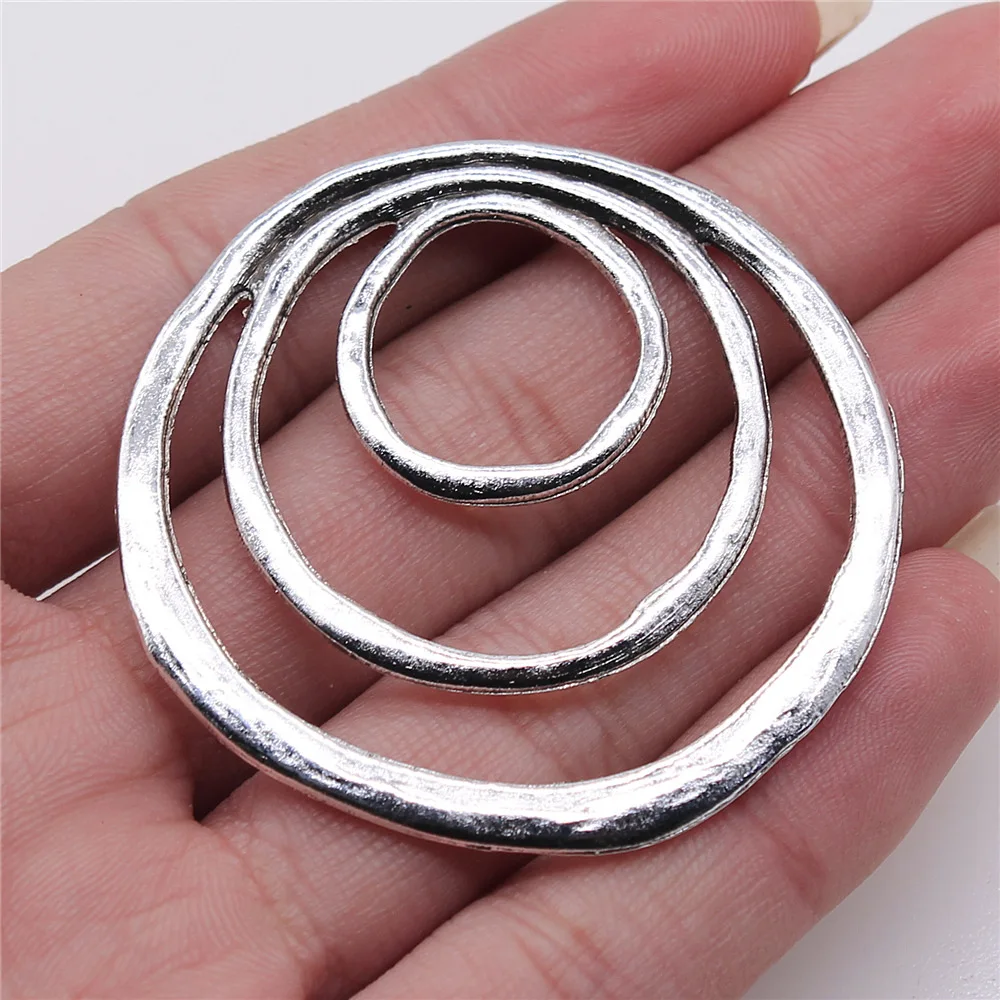 5pcs DIY Handmade Craft Big Round Circle Charms Pendant Tibetan Bronze Silver Color Pendants Antique Jewelry Making