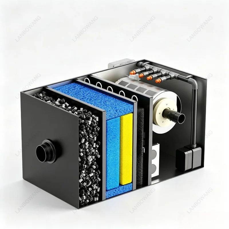 Automatic Koi Pond Filter System, Outdoor Fish Pond Circulation Filter Featuring Self-Cleaning and Sewage Discharge Function