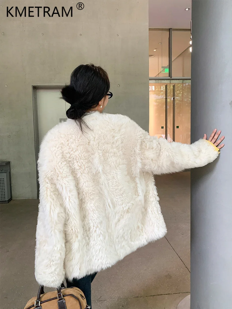 Top Quality Lamb Fur Jacket for Women 2024 Winter Natural Tuscany Sheepskin Leather Real Fur Coat Mid-length Outerwears V-neck