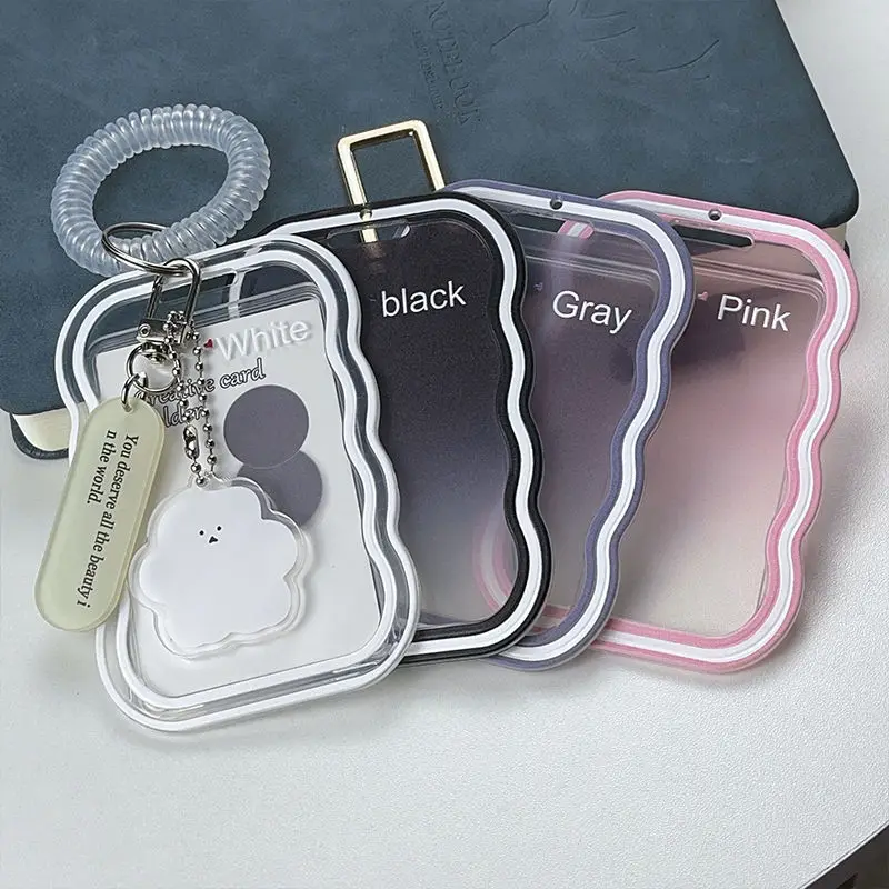 Ins Clear Visible Jelly Silicone Cards Protecting Cover Student Bus ID Campus Meal Card Holder with Spring Rope Pendant Keychain