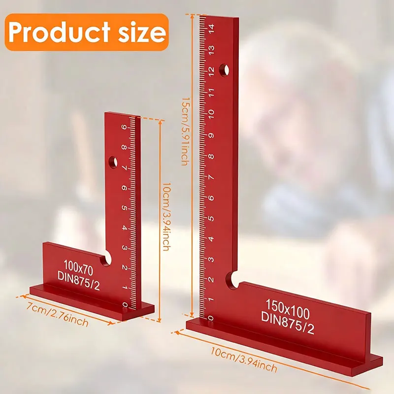 YYM Aluminum Alloy L‑Square Set, 90 Degree Carpenter Square, Precision Woodworking Marking Measuring Tool for Carpentry