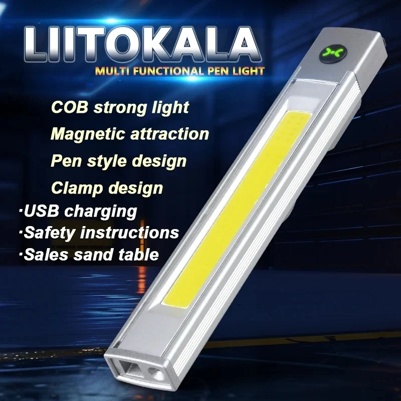 LiitoKala LED chaveiro lanterna USB-C carregamento COB portátil mini caneta luz de bolso com holofote magnético luz de trabalho
