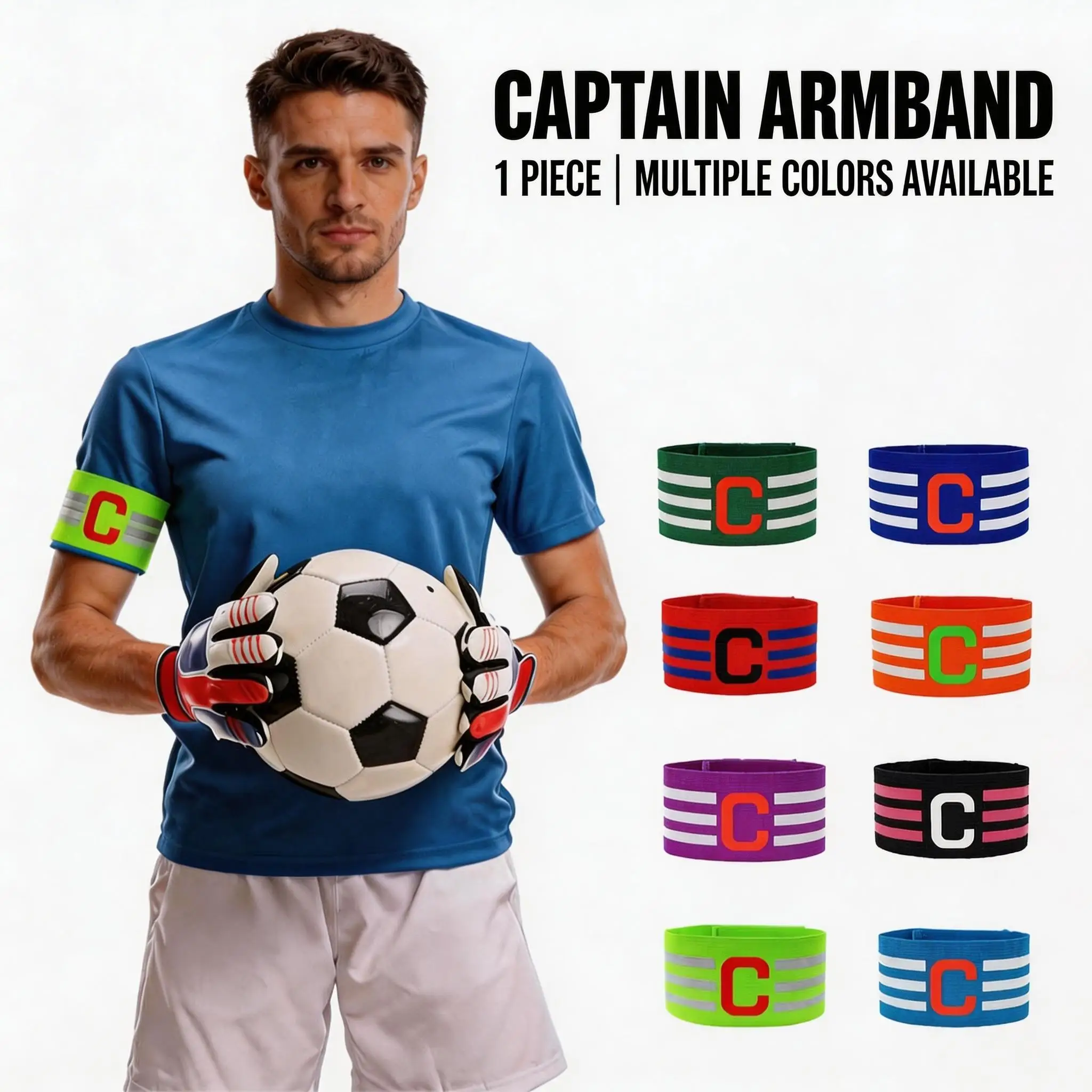 

Soccer Captain Armbands, Adjustable Flexible C-Shaped Badges with Velcro, Suitable for Outdoor Soccer and Basketball Training