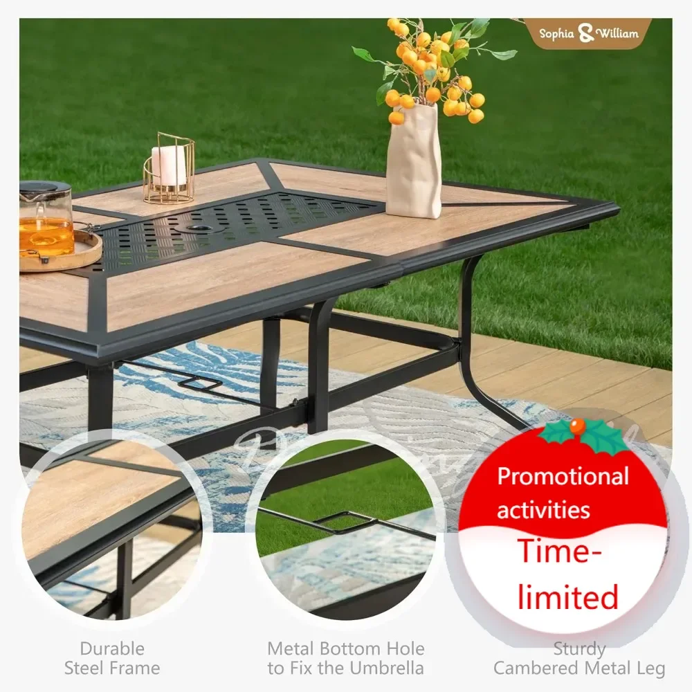 

Хит продаж: Прямоугольный уличный обеденный стол Sophia & William с регулируемым отверстием для зонта (1,6-2 дюйма), на 6 человек