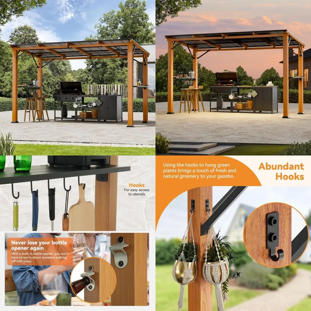 

Outdoor Grill Gazebo 6x12 with Side Shelf, Rustproof Canopy featuring Bottle Opener and Hooks