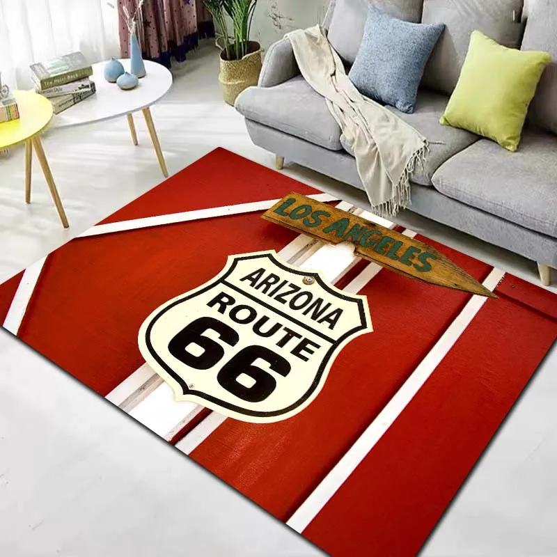 Route 66 The Mother Road Retro  Print Flannel Area Rug Non‑Slip Floor Mat For Couch Bedroom Living Room Indoor Home Cozy Gift