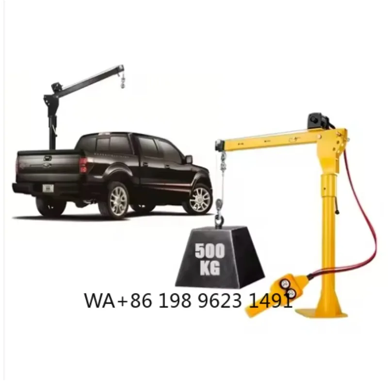 500kg 1000kg 2000kg Foldable Truck Mounted Mini Electric Crane Hoist Steel Structure Motor Gearbox 2200mm