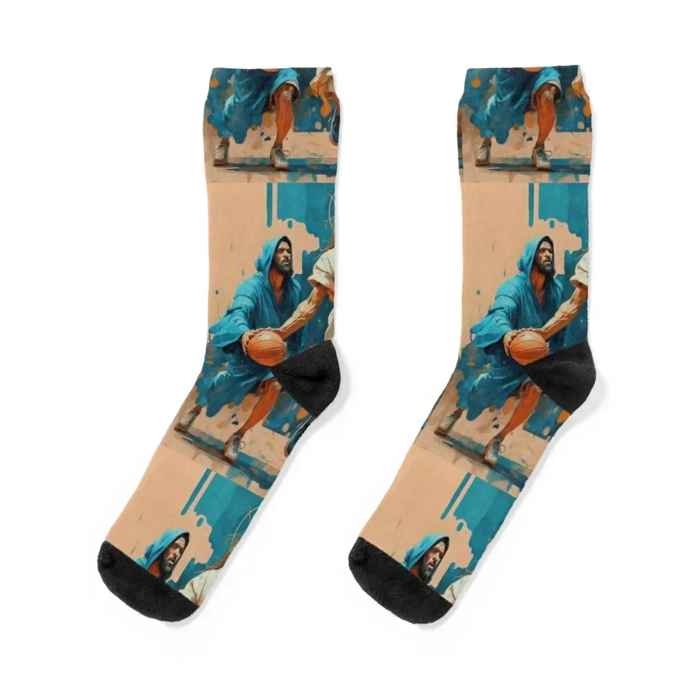 

Jesus Playing Basketball. Funny Penting Of Jesus Playing Basketball Socks Non-slip new year Mens Socks Women's