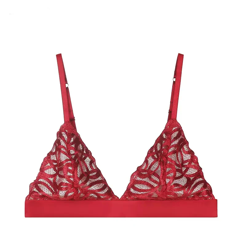 BirdTree-Sujetador sin aros de seda 100% Real para mujer, ropa interior Sexy de pecho pequeño con encaje, Copa triangular francesa, verano 2024, P42942QC