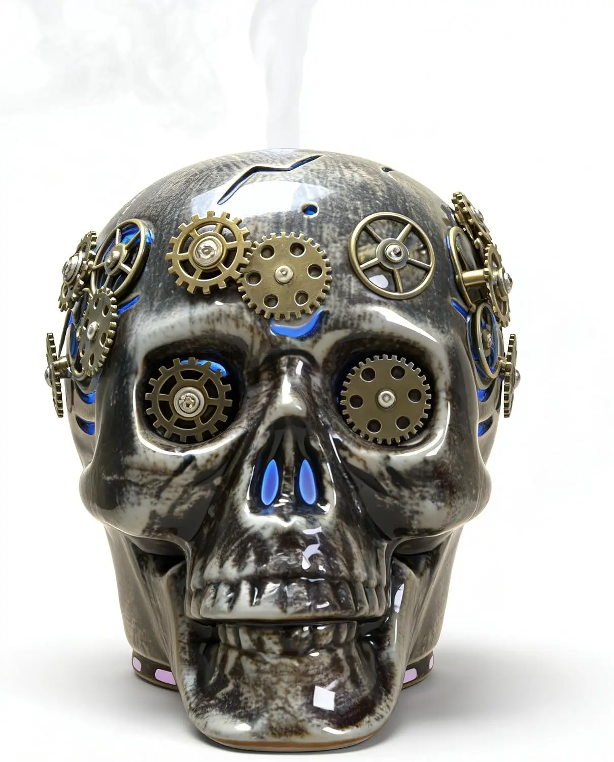 2026 New Upgrade 200ML Dark Gothic Steampunk Skull Ceramic Essential Oil Diffuser Day Of The Dead Halloween Decor 7 LED Colors