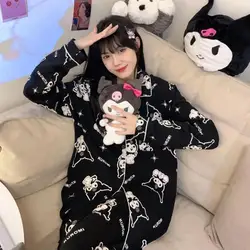 Anime Kuromi Cartoon Pajamas Pant Women Spring Autumn Sanrioed Long Sleeve Tops Shirt Pants 2 Piece Set Y2K Girls Sleepwear Suit