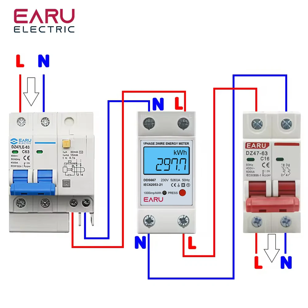 Imagem -03 - Medidor de Energia Monofásico com Luz de Fundo Digital Lcd Wattmeter Eletrônico Reconjunto Zero Consumo de Energia Trilho Din ac 110v 220v 80a Kwh