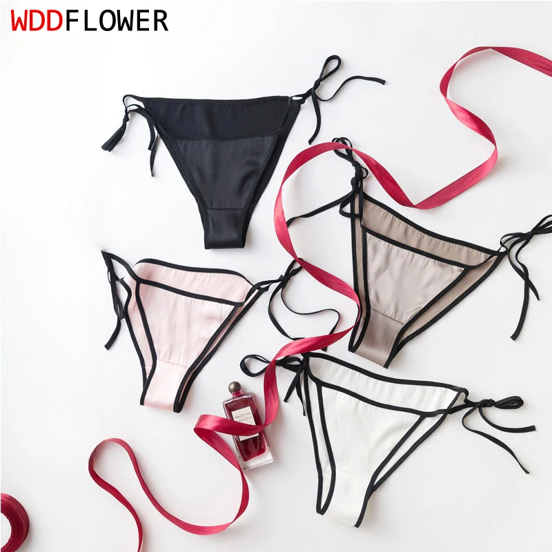 4pcs/lot Women Thong 88% Natural Silk 12% Spandex Sexy Low Waist G-string Panties Briefs Underwear Lingerie Intimates TB005