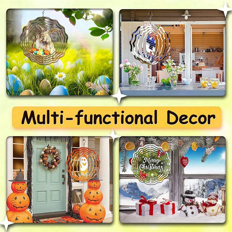 6PCS 3D Double Sided Sublimation Wind Powered Kinetic Sculpture 8 Inch Wind Spinner Blanks For Yard Garden